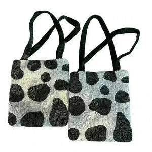 Lot of 2 vintage 90s beaded animal print bags with velvet back